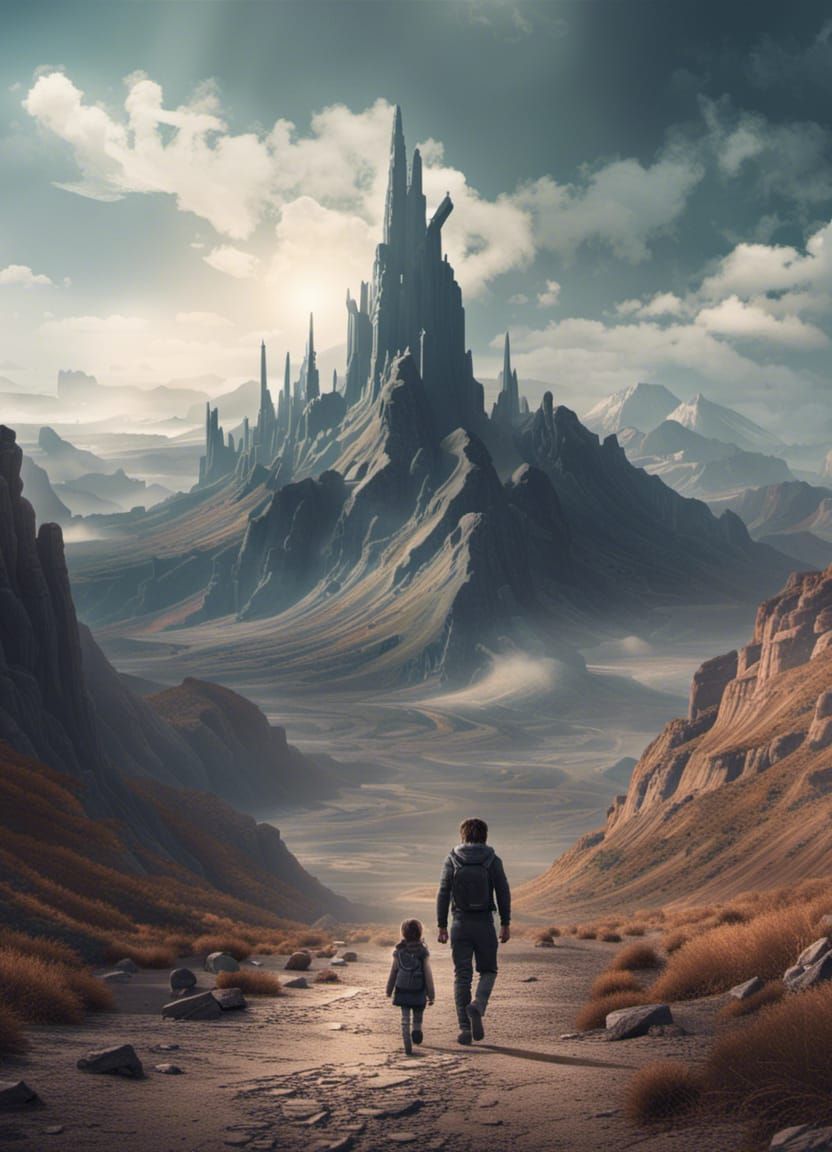 Dystopian Mountain Landscape in Gothic Art Style