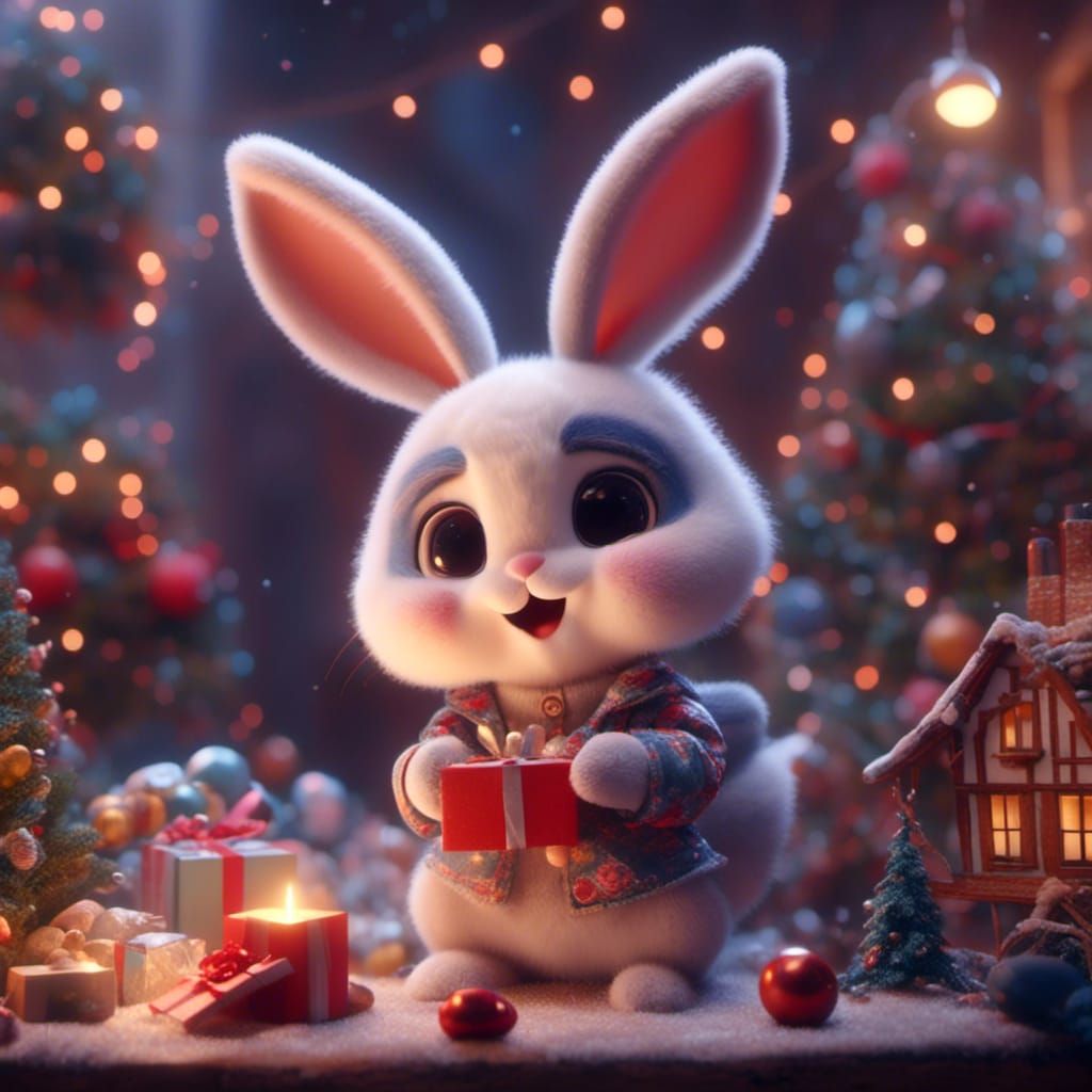 Adorable Bunny Celebrates Christmas: Detailed Digital Art