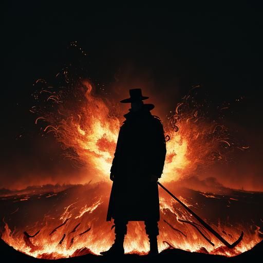 Surreal Cinematic Scene of Person Amidst Flames