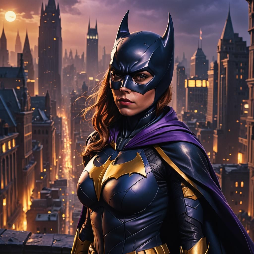 Detailed Batgirl Portrait in Gotham, Comic Book Art