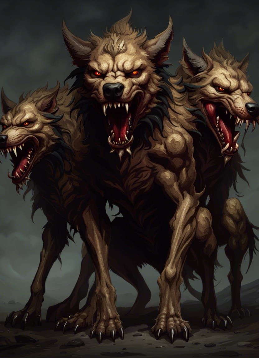 Monstrous Three-Headed Cerberus in Sinister Style