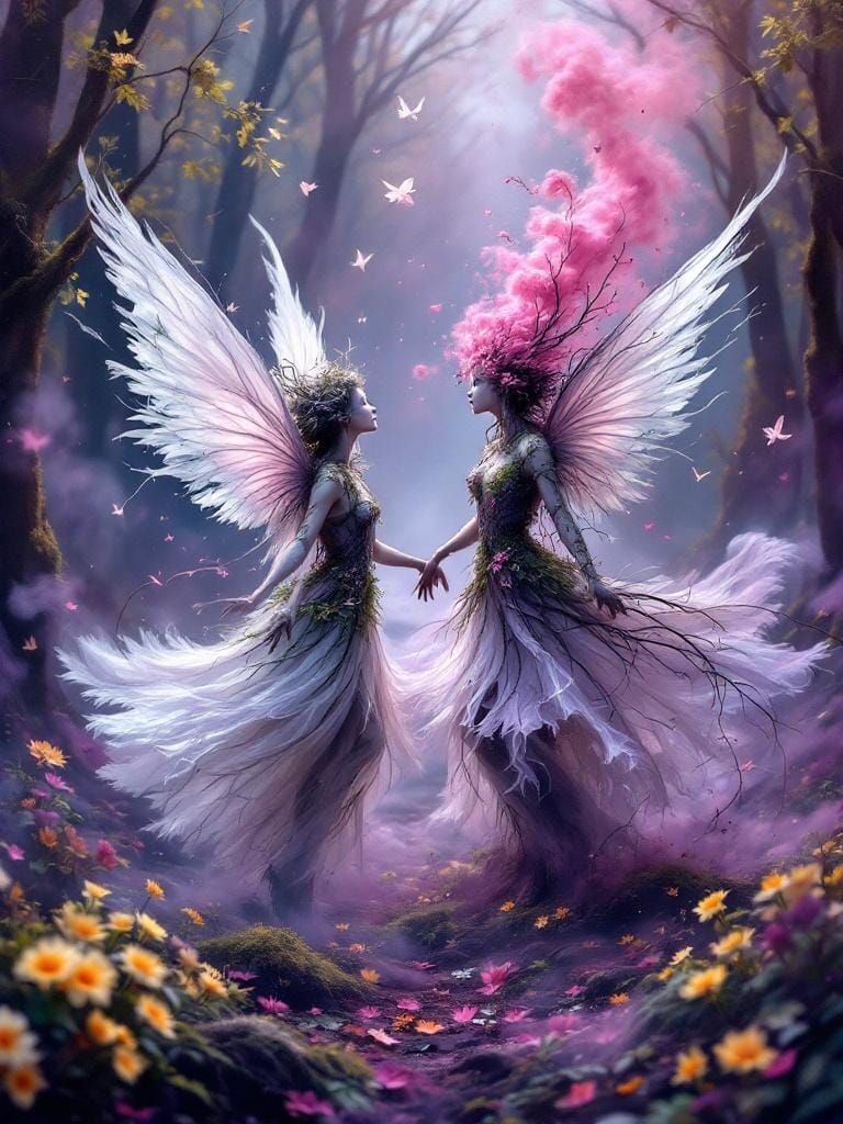 Fairies Dancing in Charred Forest, Airbrush Art