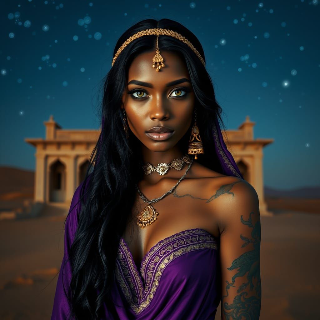 Mystical Middle Eastern Woman in Desert Temple