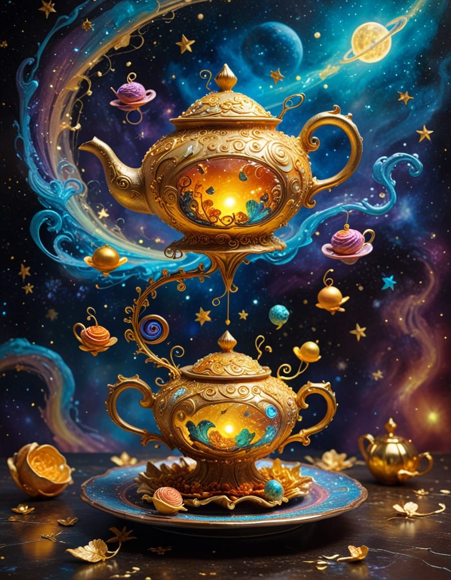 Levitating Feasts in Surreal Space as Impasto Painting