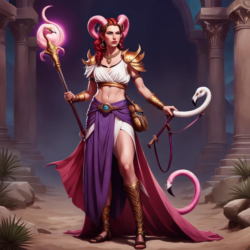 Tiefling Woman Bard with Ancient Greece Toga