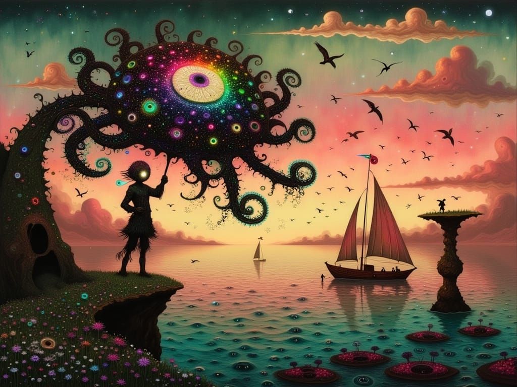 Fantasy Octopus Hybrid Leaps from Sky Island