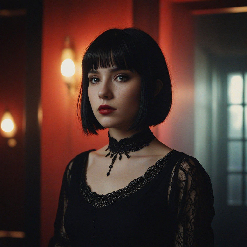 Elegant Goth Muse in Moody 35mm Cinematic Style