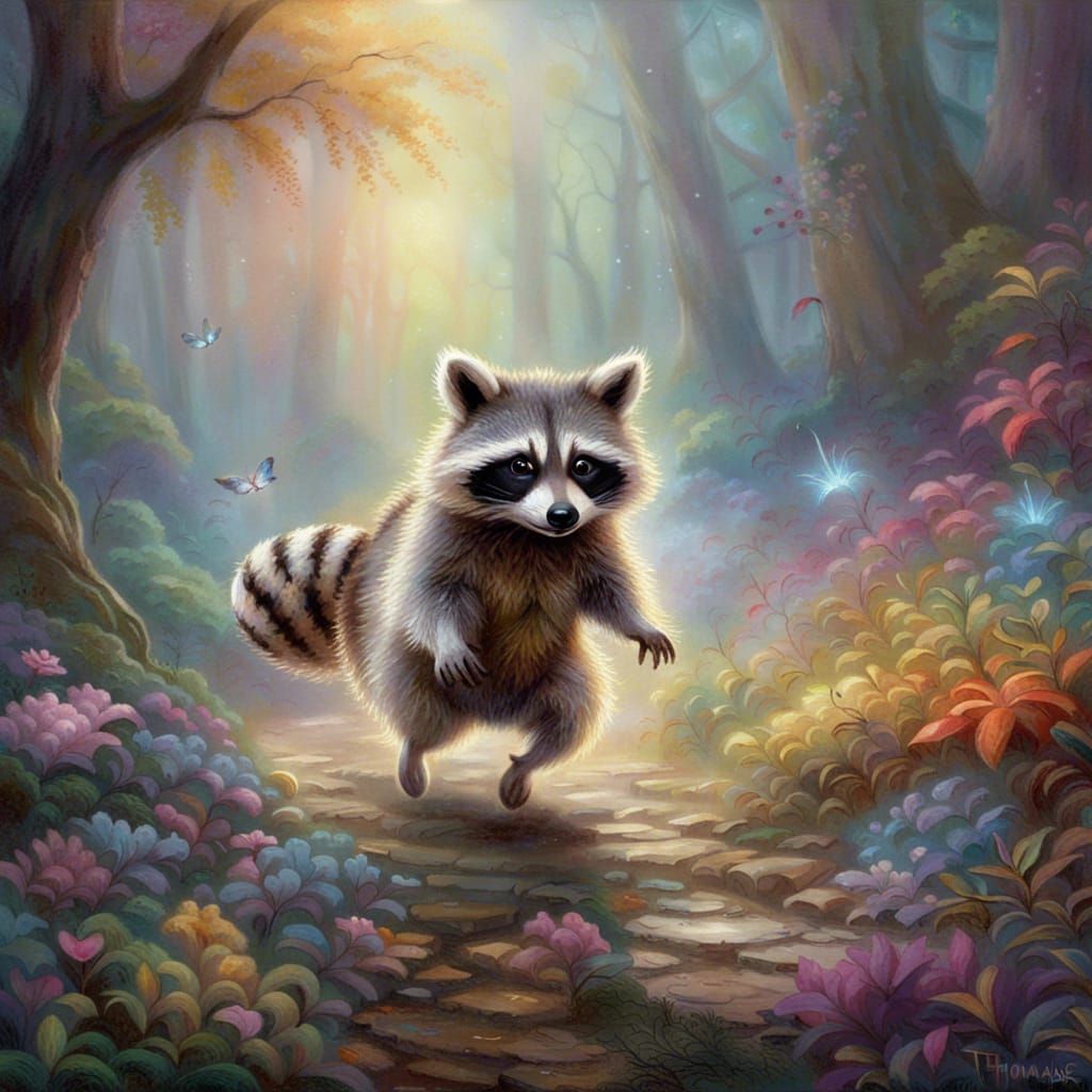 Happy Raccoon in Enchanted Forest