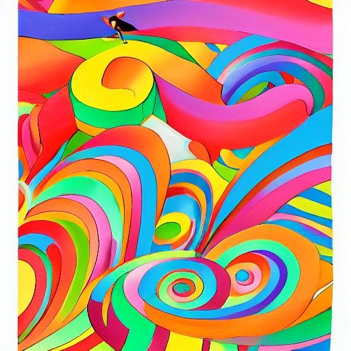 Bird Flies in Gouache Candyland Wonderland