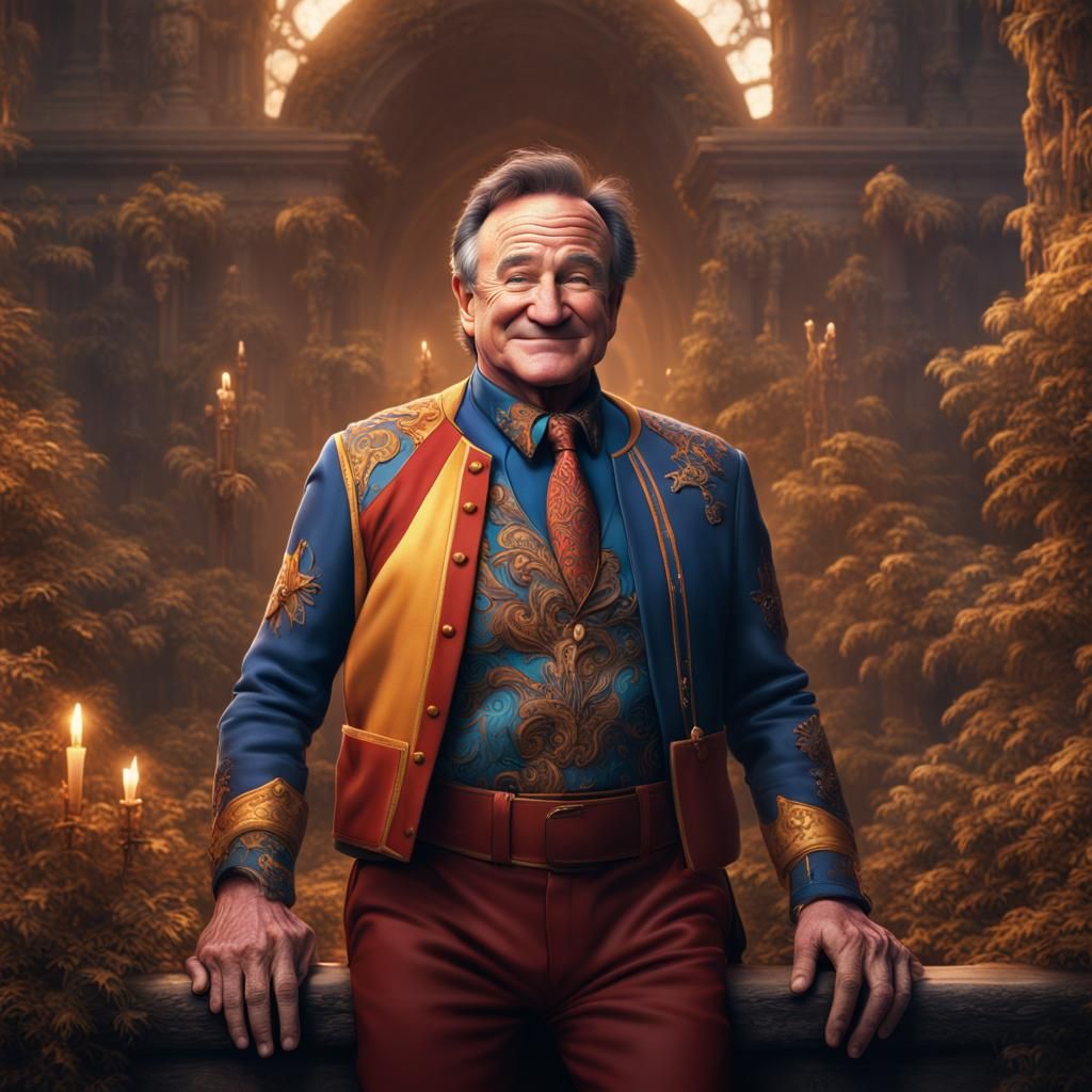 Joyous Portrait of Robin Williams: Detailed Matte Painting