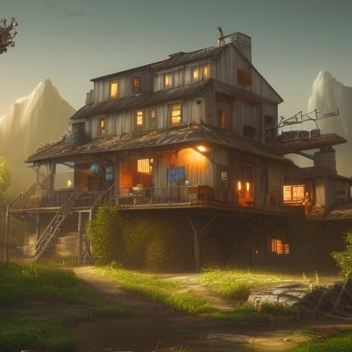 Fantastical Solar Punk Farmhouse in Detailed Matte Painting