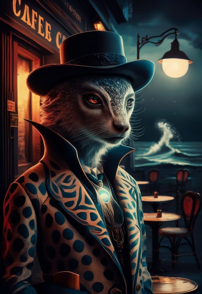 Anthropomorphic Cedilla Character in Vintage Cafe