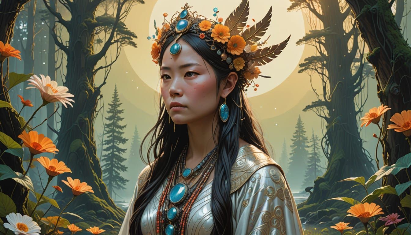 Mystical Queen of Whimsy in Earth-Toned Robes