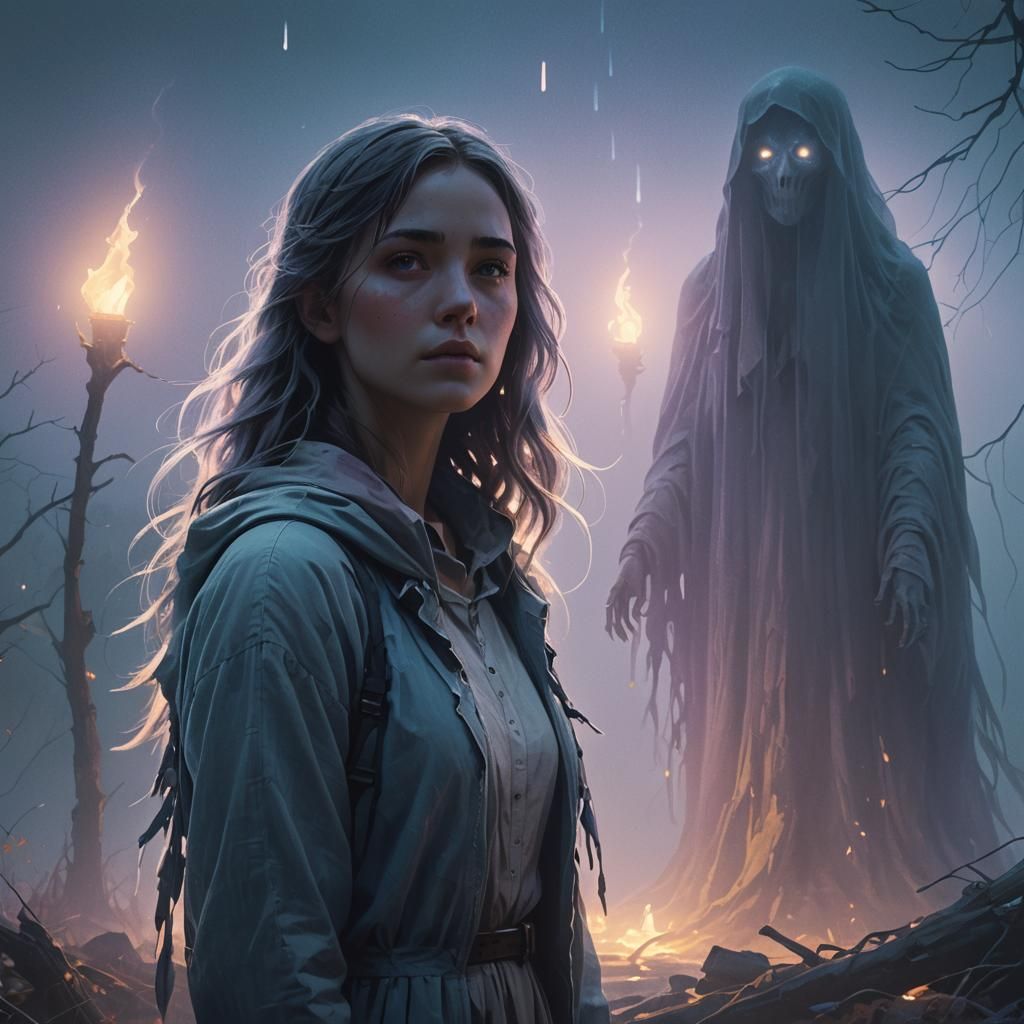 Ethereal Girl and Ghost in Dreamlike Fantasy Art