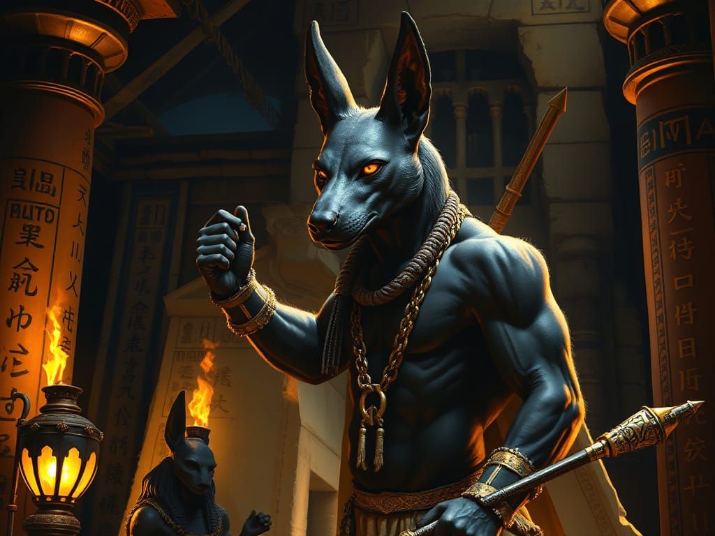 Anubis Guards the Chamber in Dark Fantasy Style