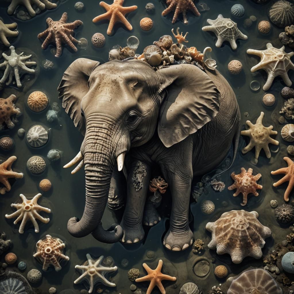 Elephant-Octopus Hybrid in Tide Pool: Photorealistic Portrai...