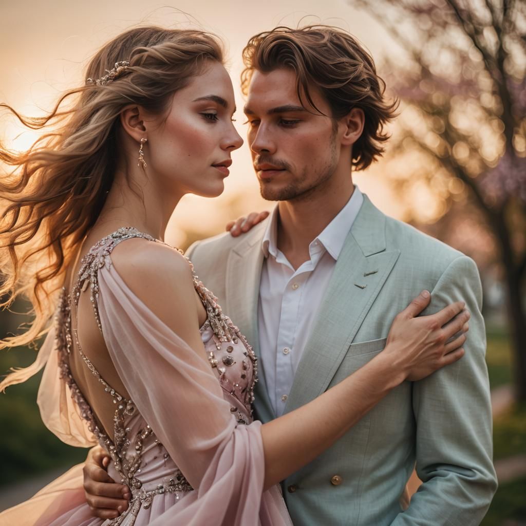 Romantic Portrait of Man in Gown with Girlfriend