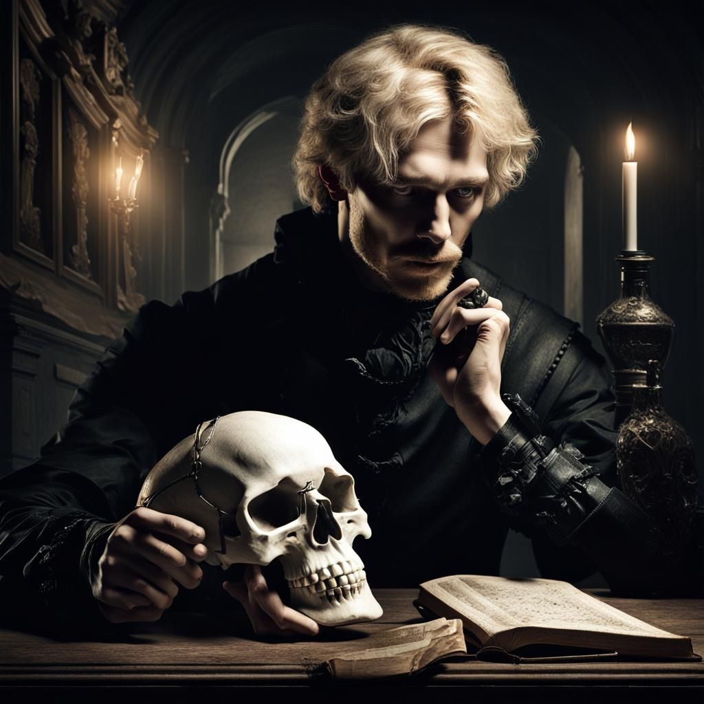 Modern Hamlet Portrait in Baroque-Inspired Digital Art