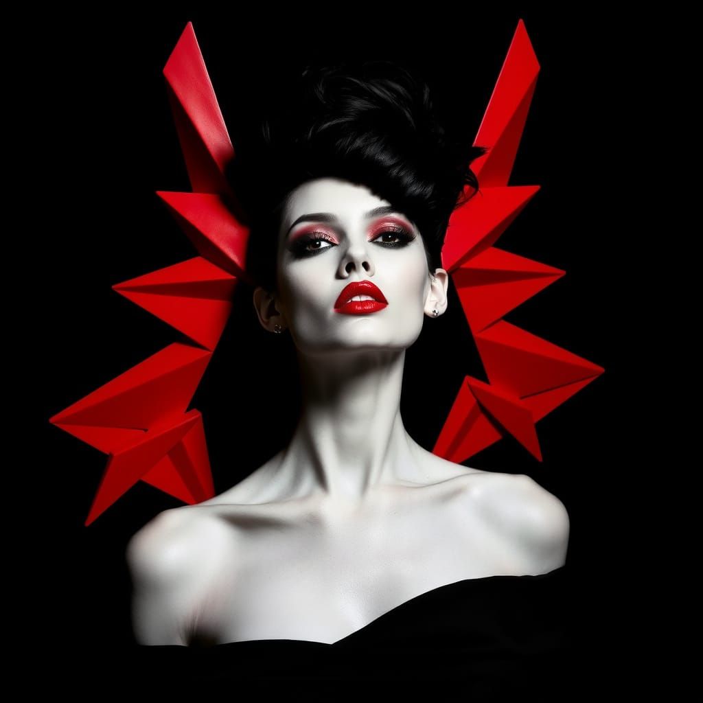 Elegant, Geometric Avant-Garde Fashion Portrait in Black and...