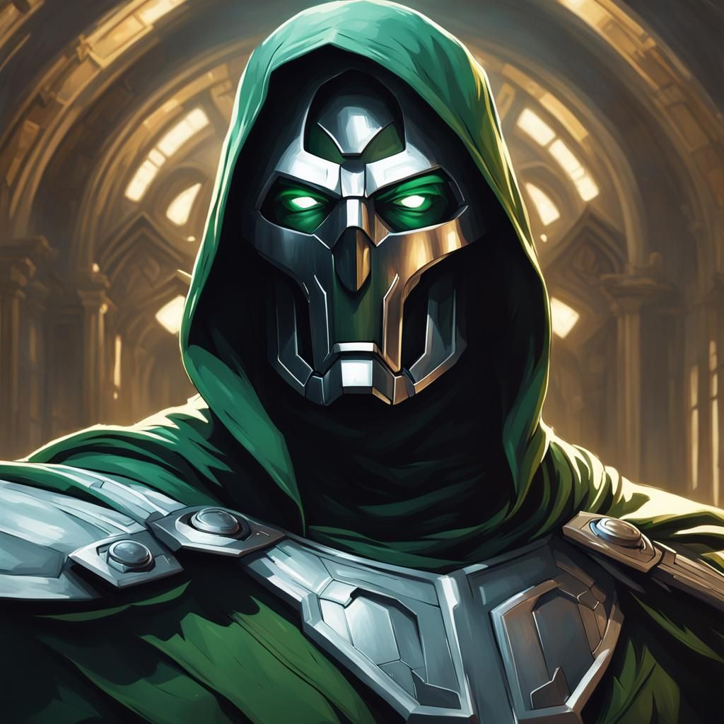 Doctor Doom Action Portrait in Hyperdetailed Style