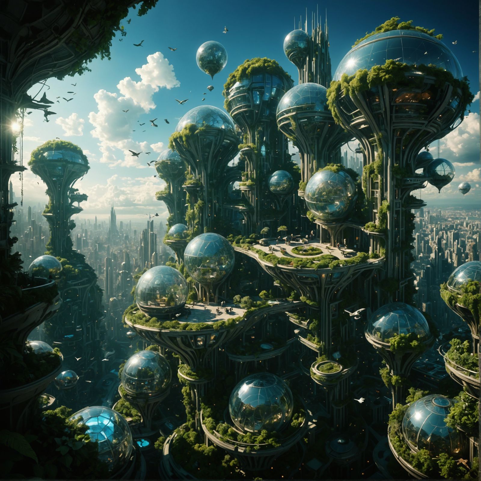 Solarpunk Cityscape with Winged Humans