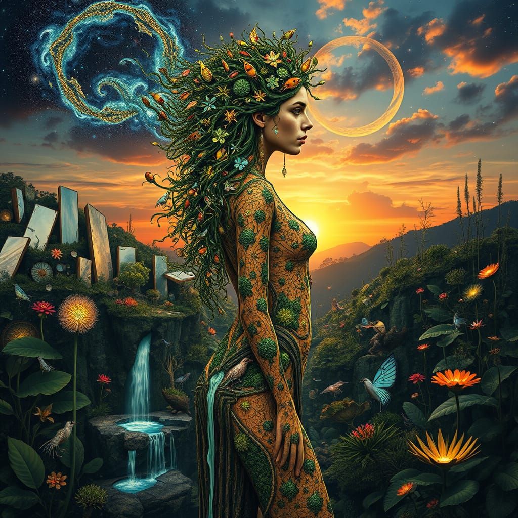 Bio-Art Collage: Woman as Interconnected Ecosystem