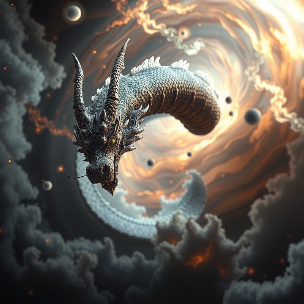 Celestial Dragon Spiraling Through Nebula: Matte Painting