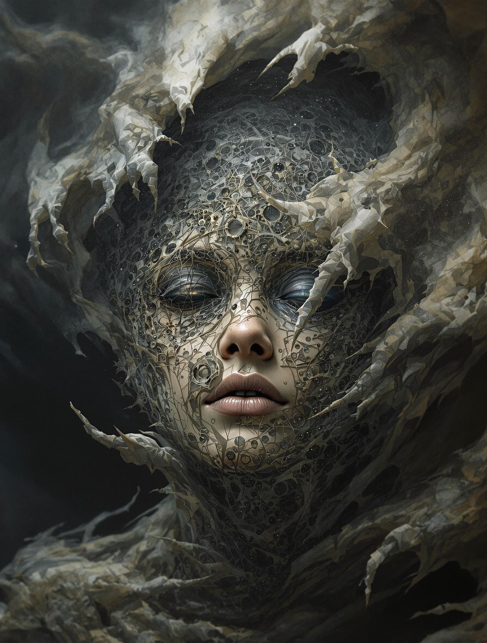 Grisaille Mandelbulb Fractal Self-Portrait