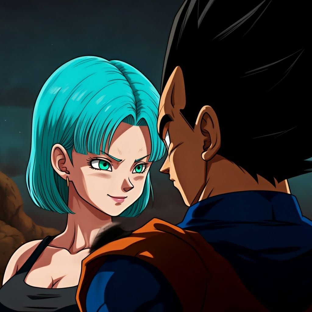 Bulma Briefs as a Saiyan. She is flirting with Vegeta.