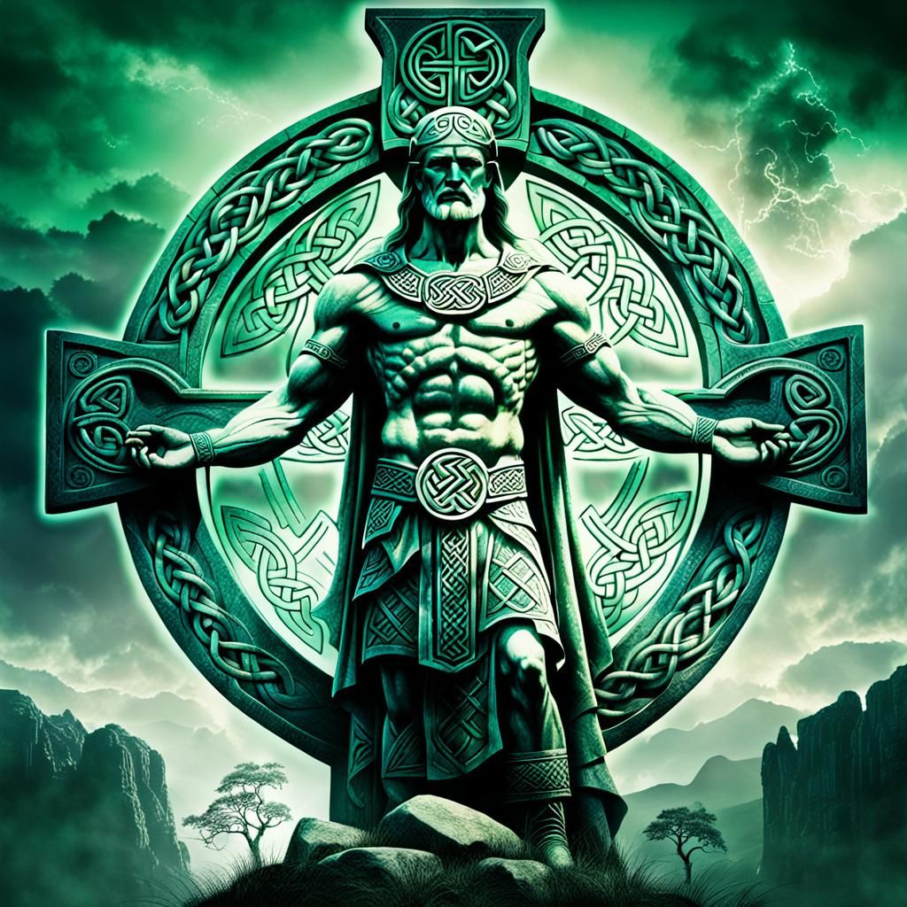 Celtic Cross Double Exposure: Warrior and Myth