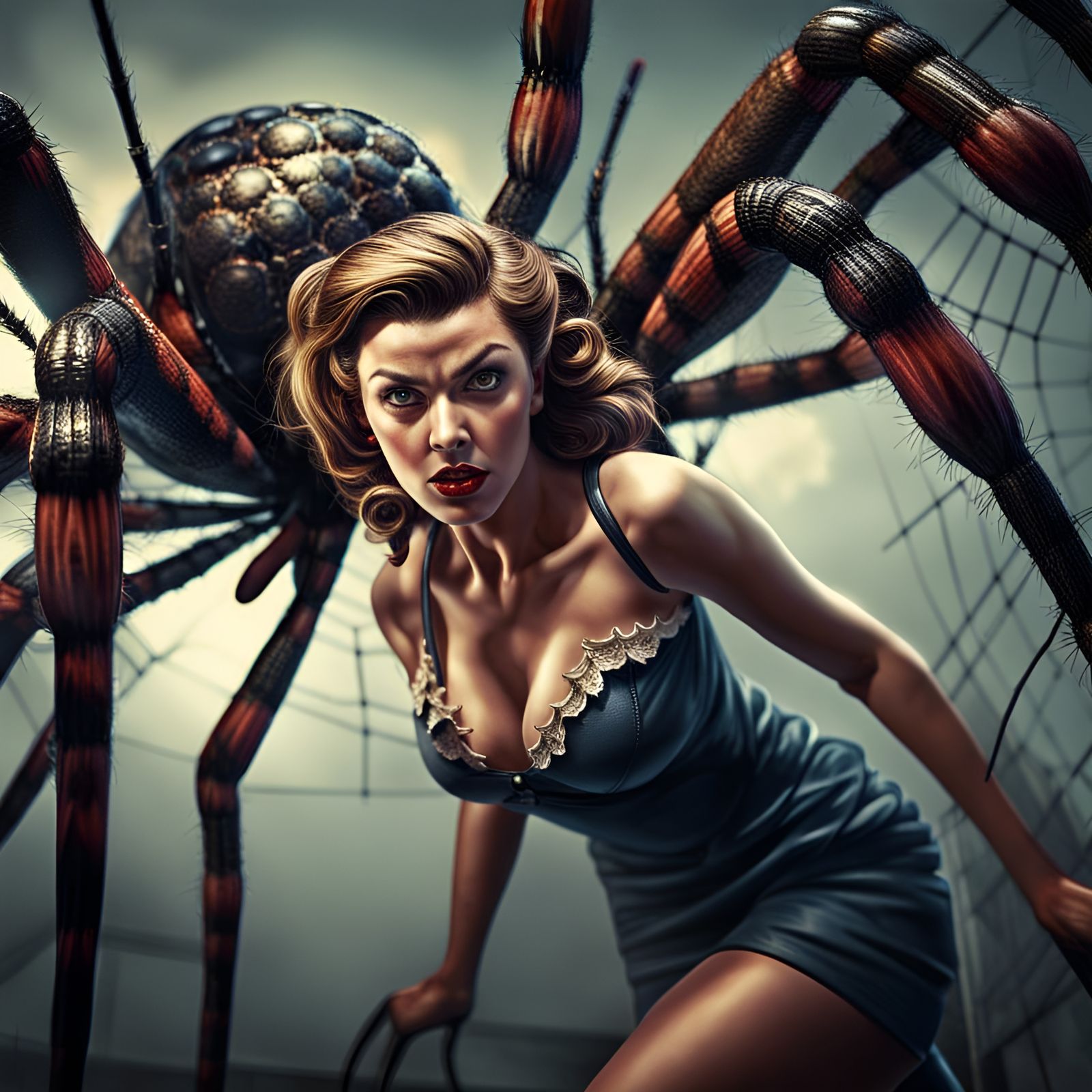 Giant Spider Attack on Pin-Up Girl