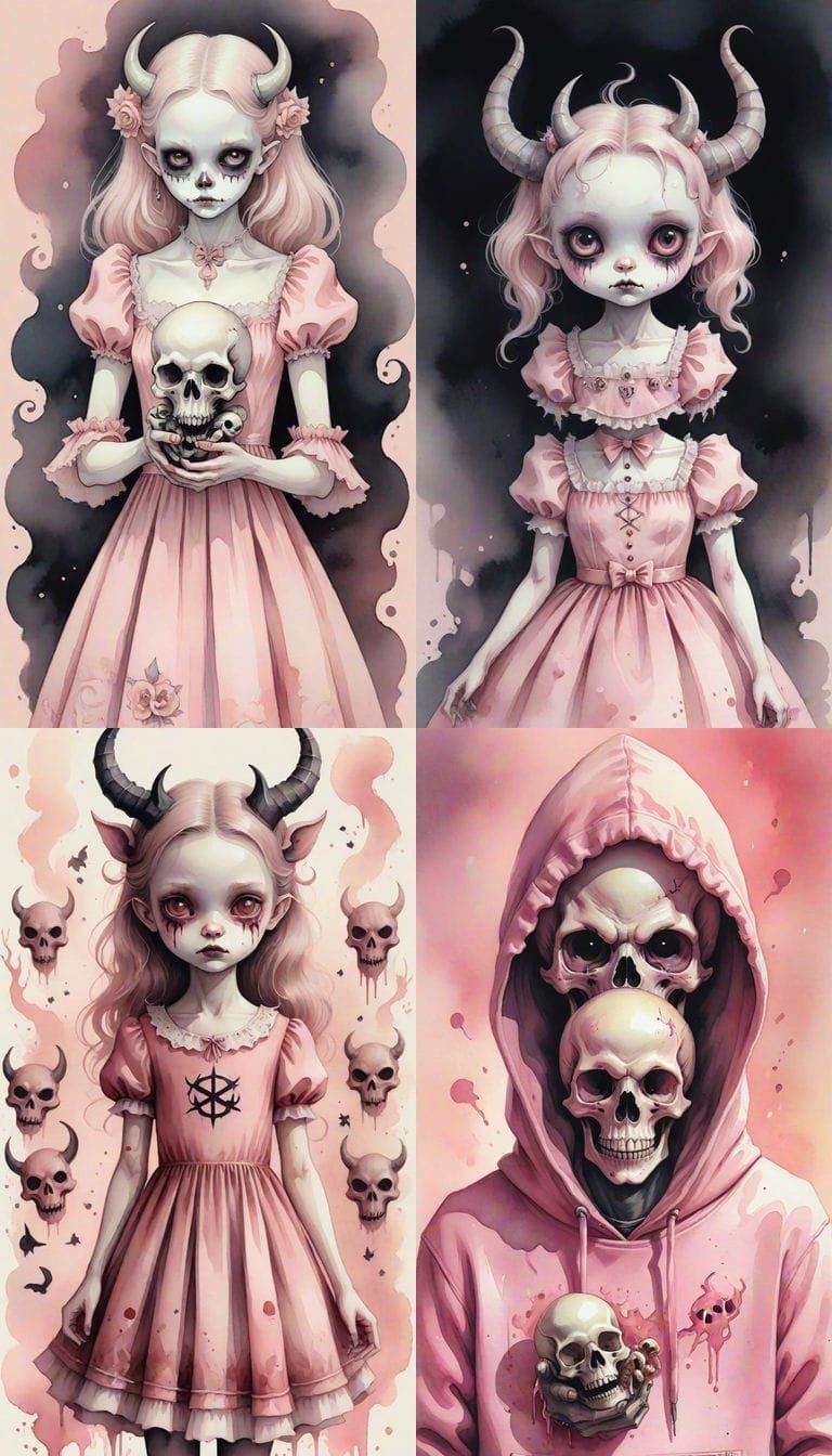 Whimsical yet Dark Illustration in Soft Pastel Hues