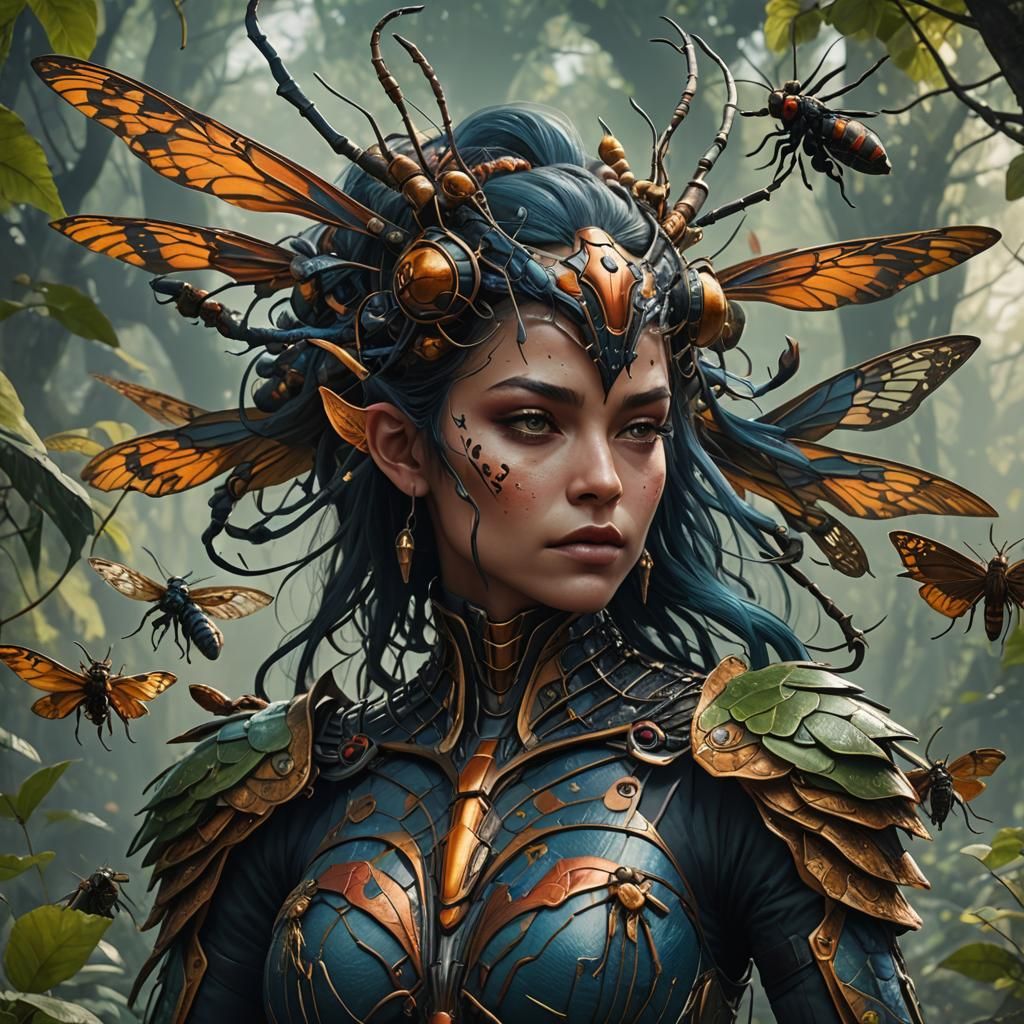 Fantastical Insect Woman: Detailed Matte Painting