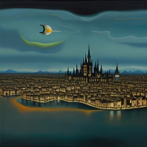 Surreal Floating Cityscape in Dali-esque Style