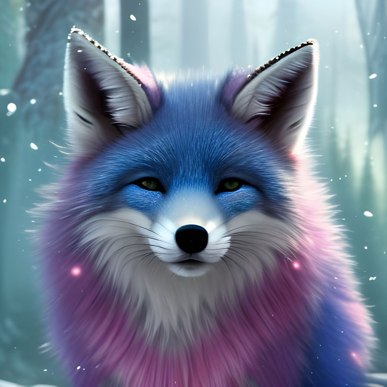 Chibi Blue Snow Fox Portrait in Detailed Matte Painting