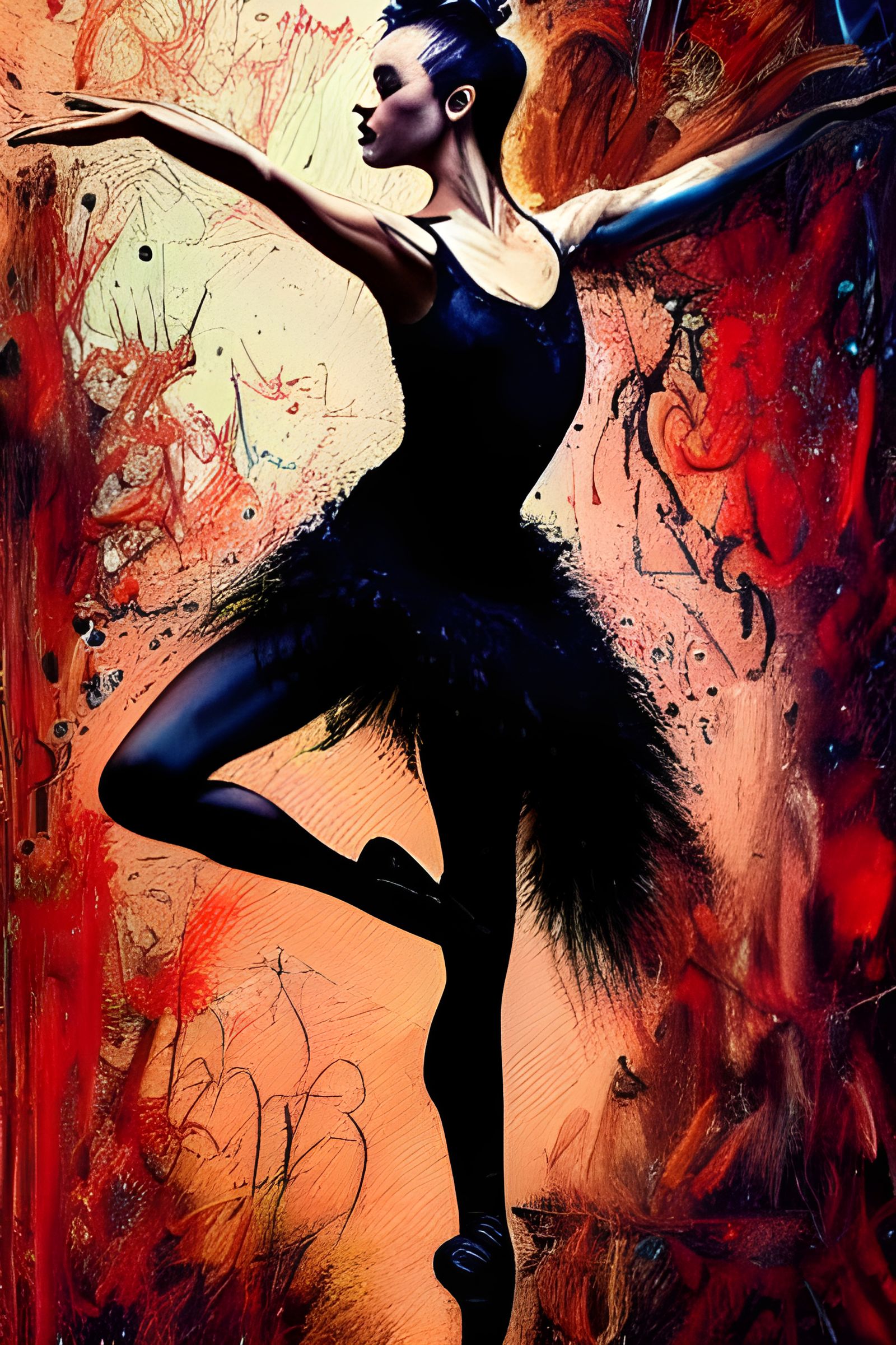 Detailed Black Swan Ballet Dancer in Oil Paint