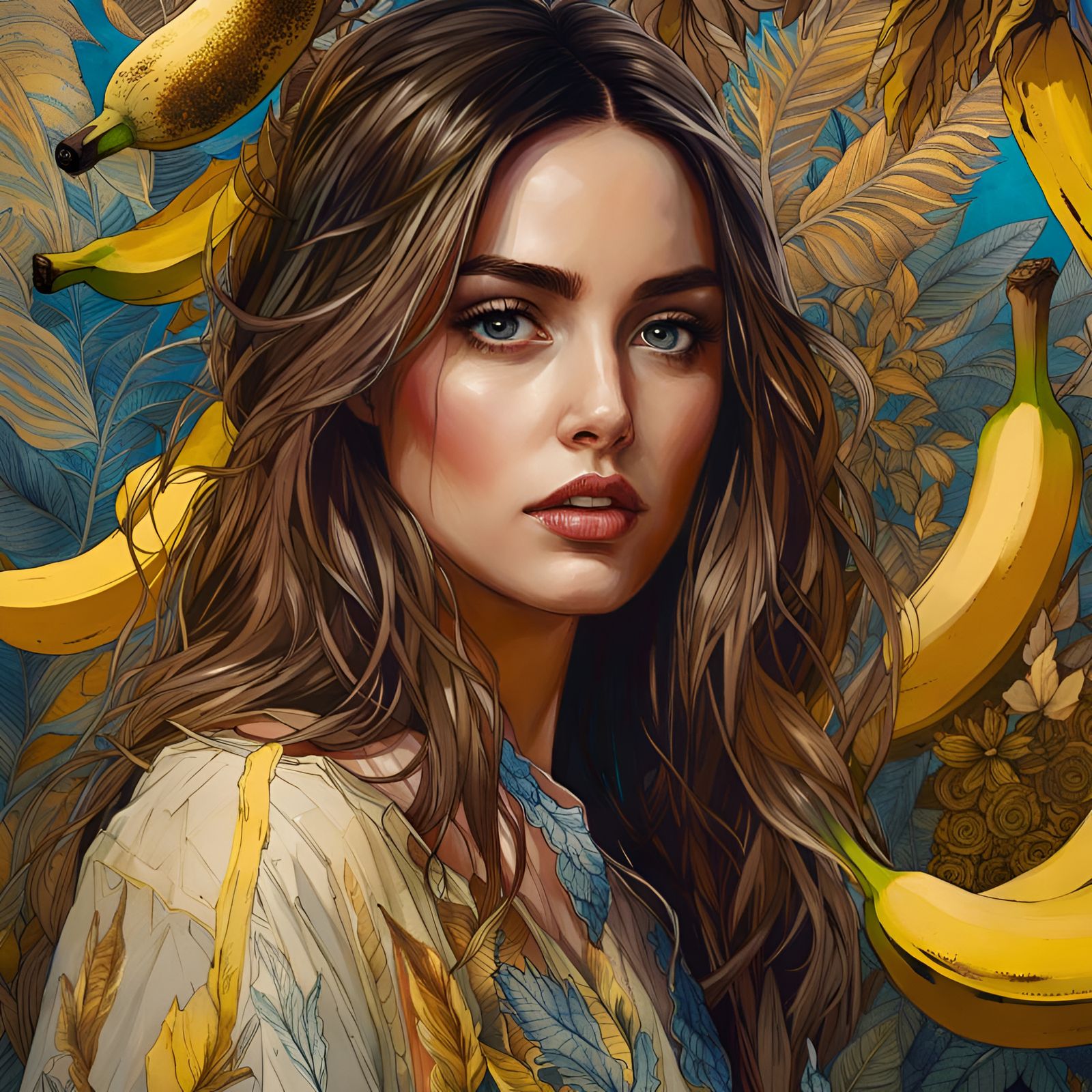 Ana de Armas Portrait with Banana, Digital Art