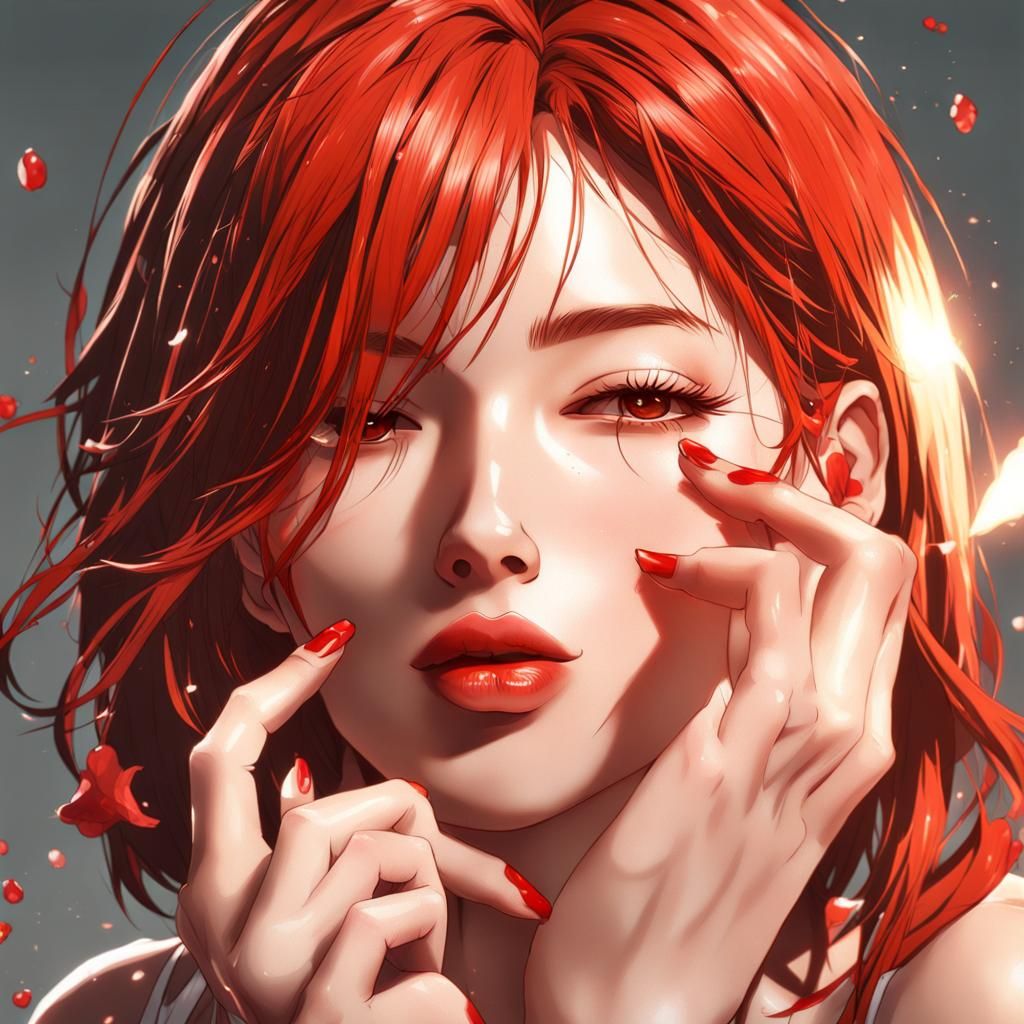 Anime Girl with Red Hair, Digital Art