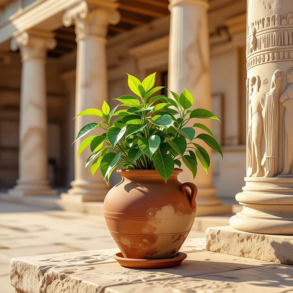 Potted Plant in Classical Setting: Digital Painting