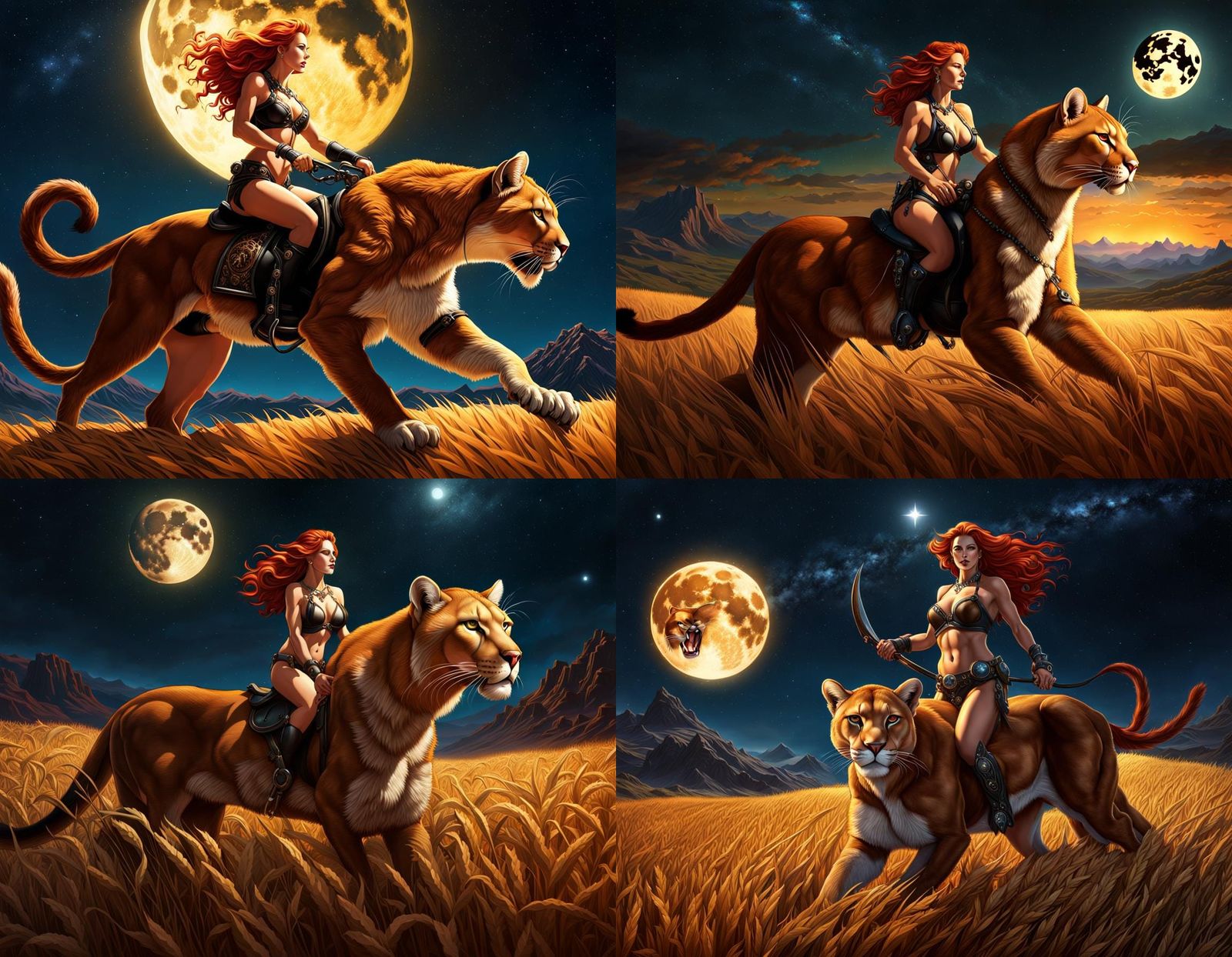 Redhead Rides Mountain Lion Under Starry Moons