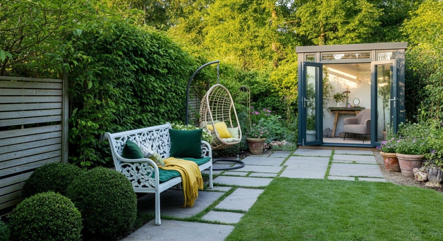 Idyllic English Garden Retreat in Golden Sunlight