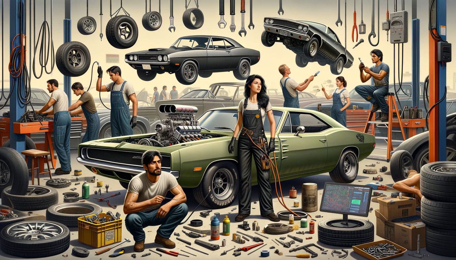 Mechanics Busy Working on Diverse Vehicles