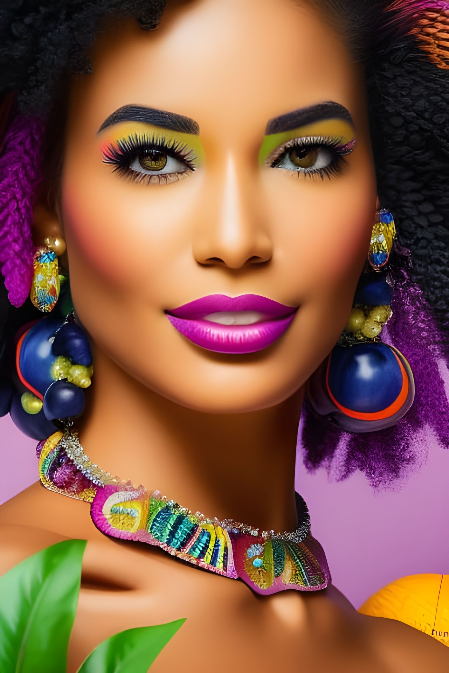 Colorful Fruit Woman Portrait in Pop Art Style