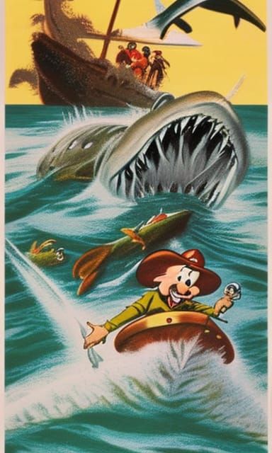 Jaws Movie Poster in Walt Kelly's Style