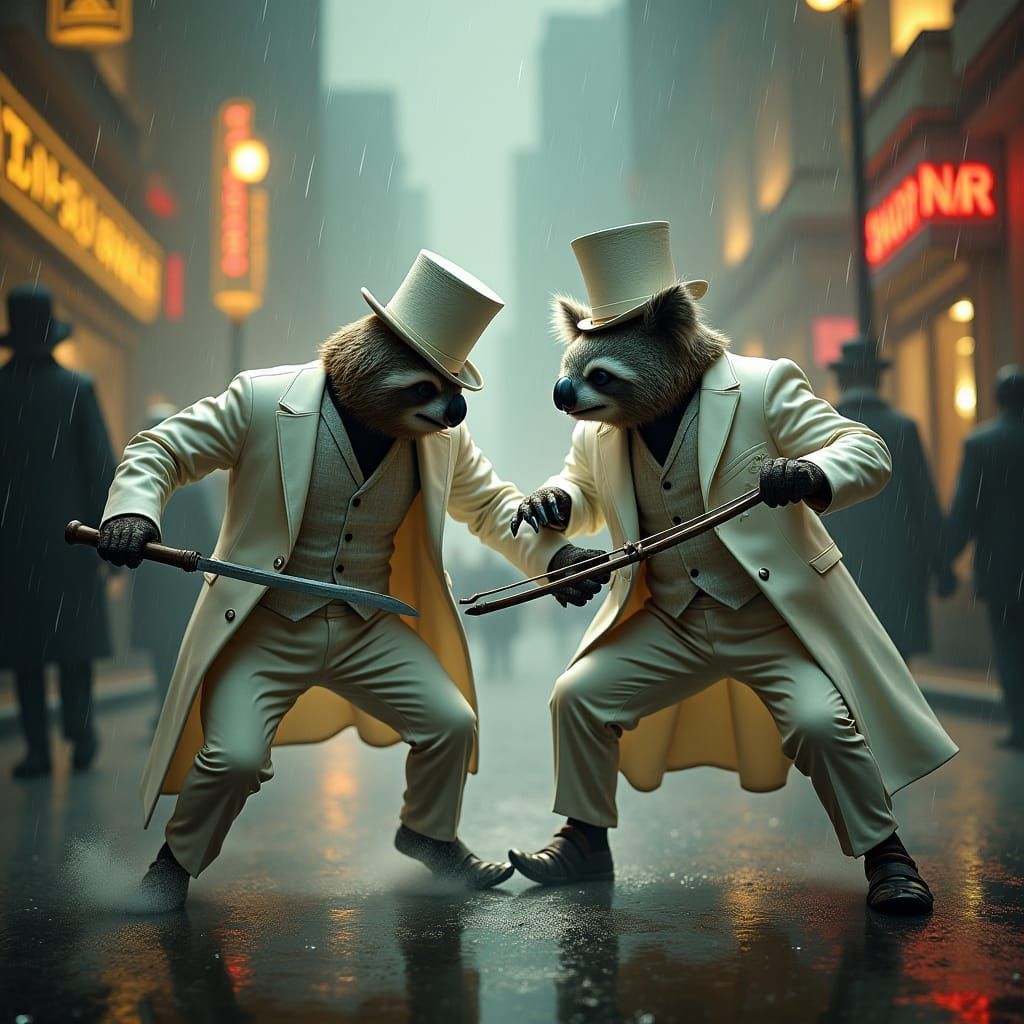 Sloth vs Koala: Dark Fantasy City Battle in Art Nouveau Styl...