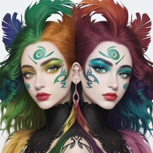 Fauvist Portrait of Women with Peacock Feathers