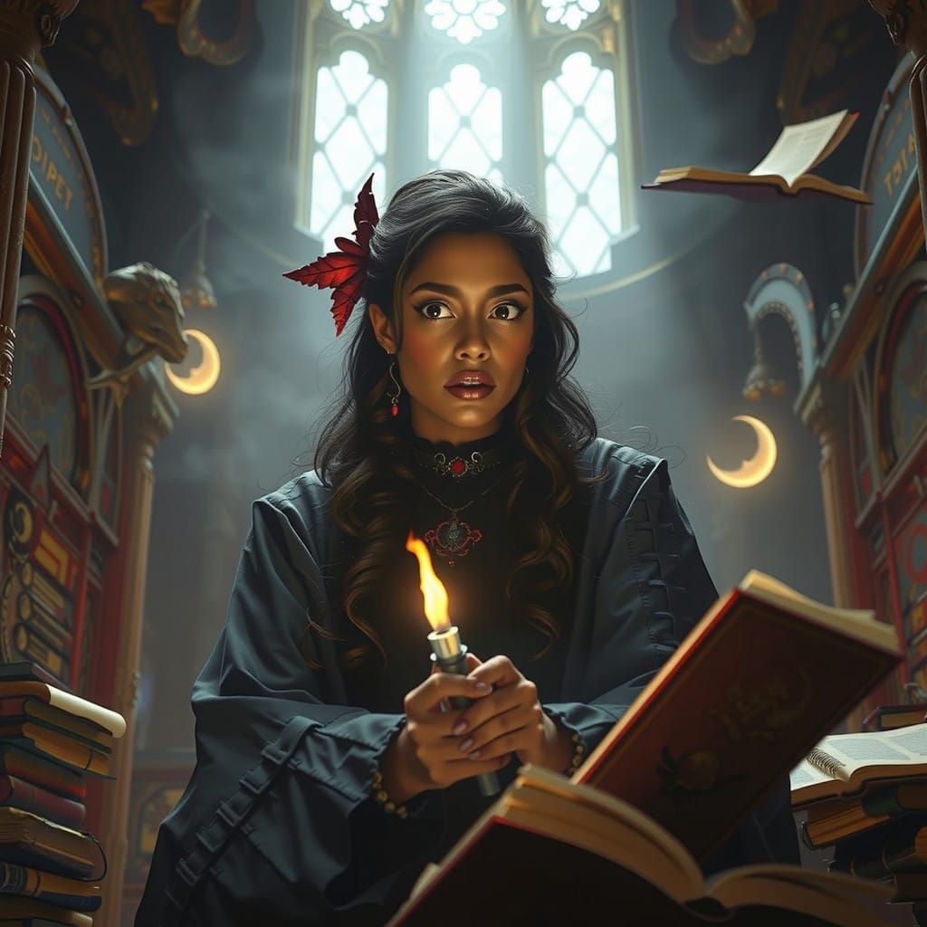 Mystical Sorceress in a Fantastical Tower