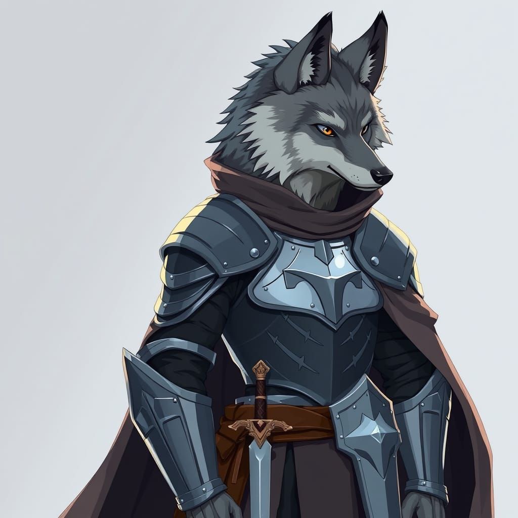 Cyberpunk Wolf Warrior in Grey Plate Armor