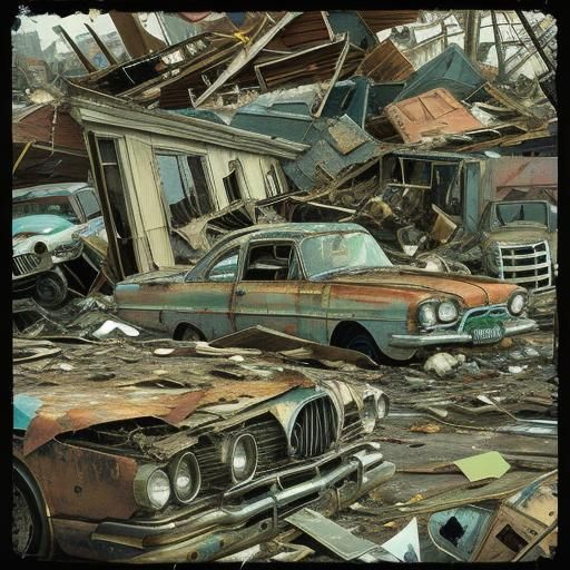Junkyard Devastation: Tornado Aftermath in Photorealistic De...