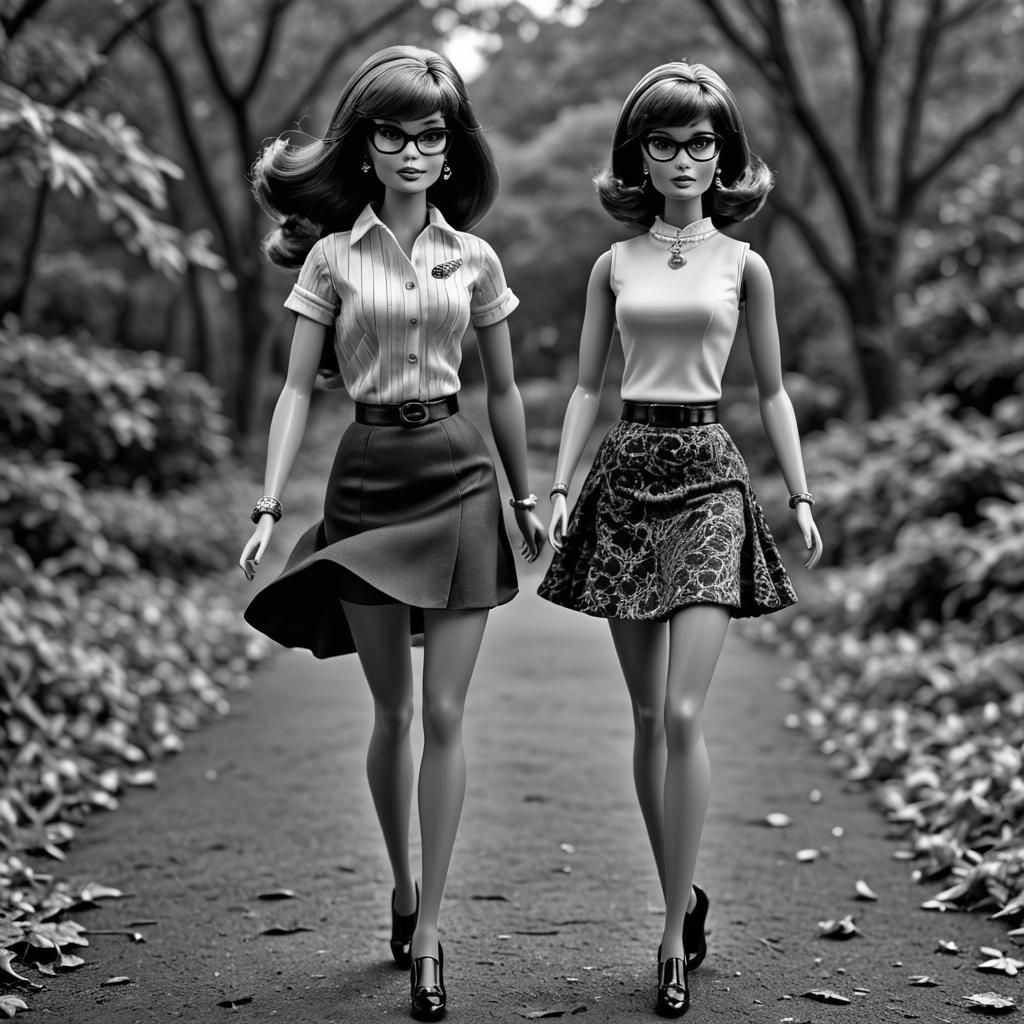 Hyperrealistic Barbie as Velma Dinkley in Black and White